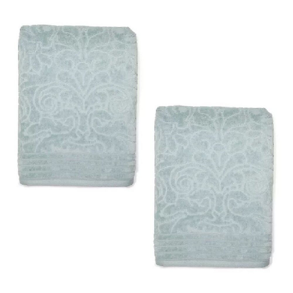 2 new SLATE Broyhill Jacquard-Pattern Textured Velour 100% Cotton Bath Towels